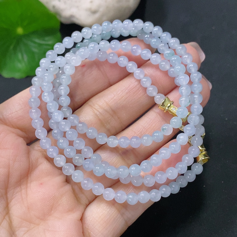 F35087875 Jadeite Bead Necklace Approximately 3.8mm Bead Size Total Weight About 17g Non-Gold Clasp