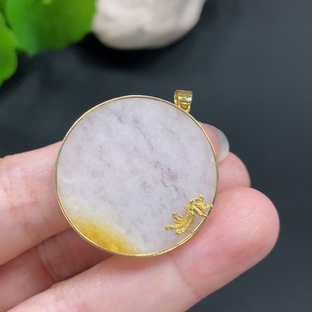 F23572443 Jadeite Inlaid Pendant 18K Gold Total Weight Approx. 4.3g