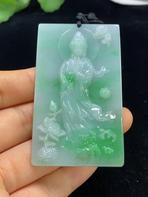 F34025470 Jadeite Guanyin Pendant Total Weight Approx. 40.59g (Including Rope Weight)