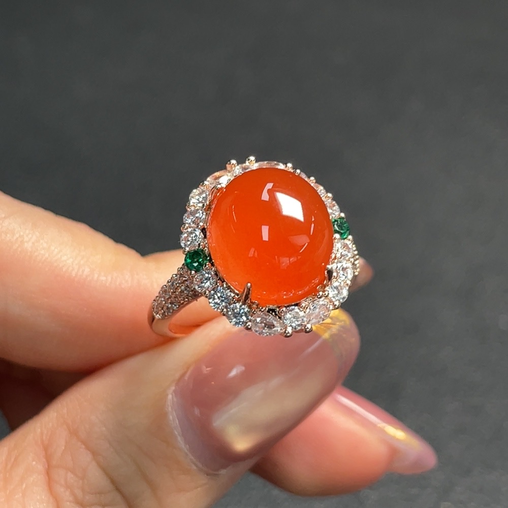 C28222809 Red Agate Inlaid Ring (Non-Gold Setting, Adjustable, Total Weight Approx. 5.02g)