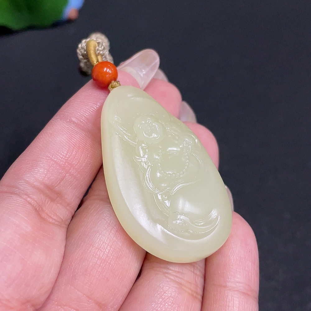 H29378737 Hetian Jade Pendant - Buddha Figure, Total Weight [with rope] 23.2g