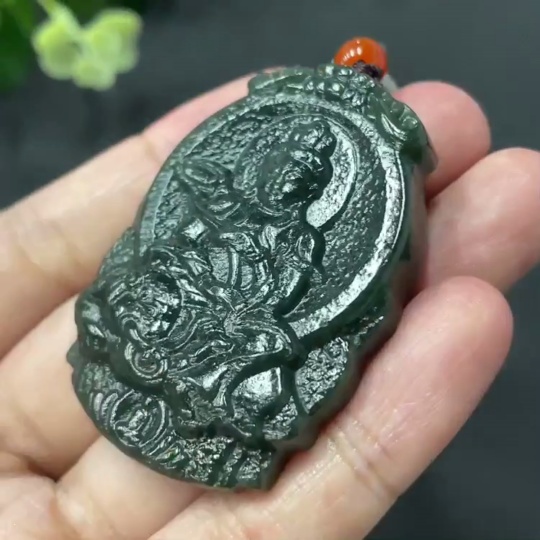 H10065552 Hetian Jade Samantabhadra Pendant, Total Weight 33g (including rope weight)