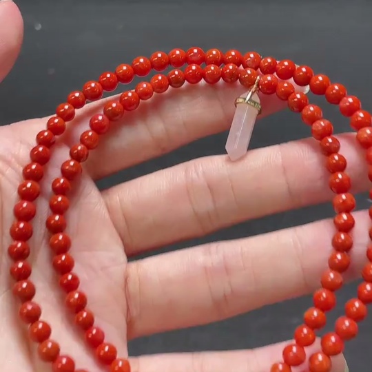 C34993762 Red Agate + Crystal Bead Strand with Visible Organic Matter, Total Weight Approx. 11.52g, Bead Size ~1mm