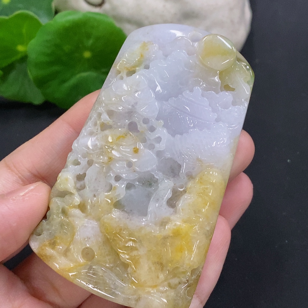 F32824536 Jadeite Landscape Pendant Total Weight Approximately 104.4g (Color Origin Undetermined) (Containing Other Mineral Components)