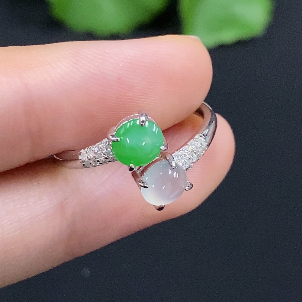 F32753713 Jadeite Cabochon Inlaid Ring Non-Gold Setting Adjustable Size Total Weight Approx. 1.99g