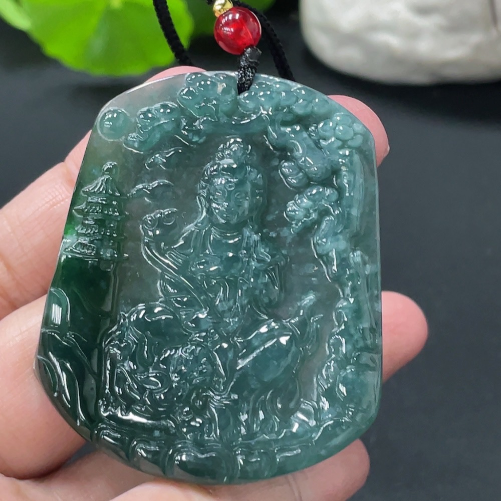 F31670047 JadeiteManjushri Bodhisattva Pendant (Total Weight Approx. 24.49g, Non-Grade A Beads)