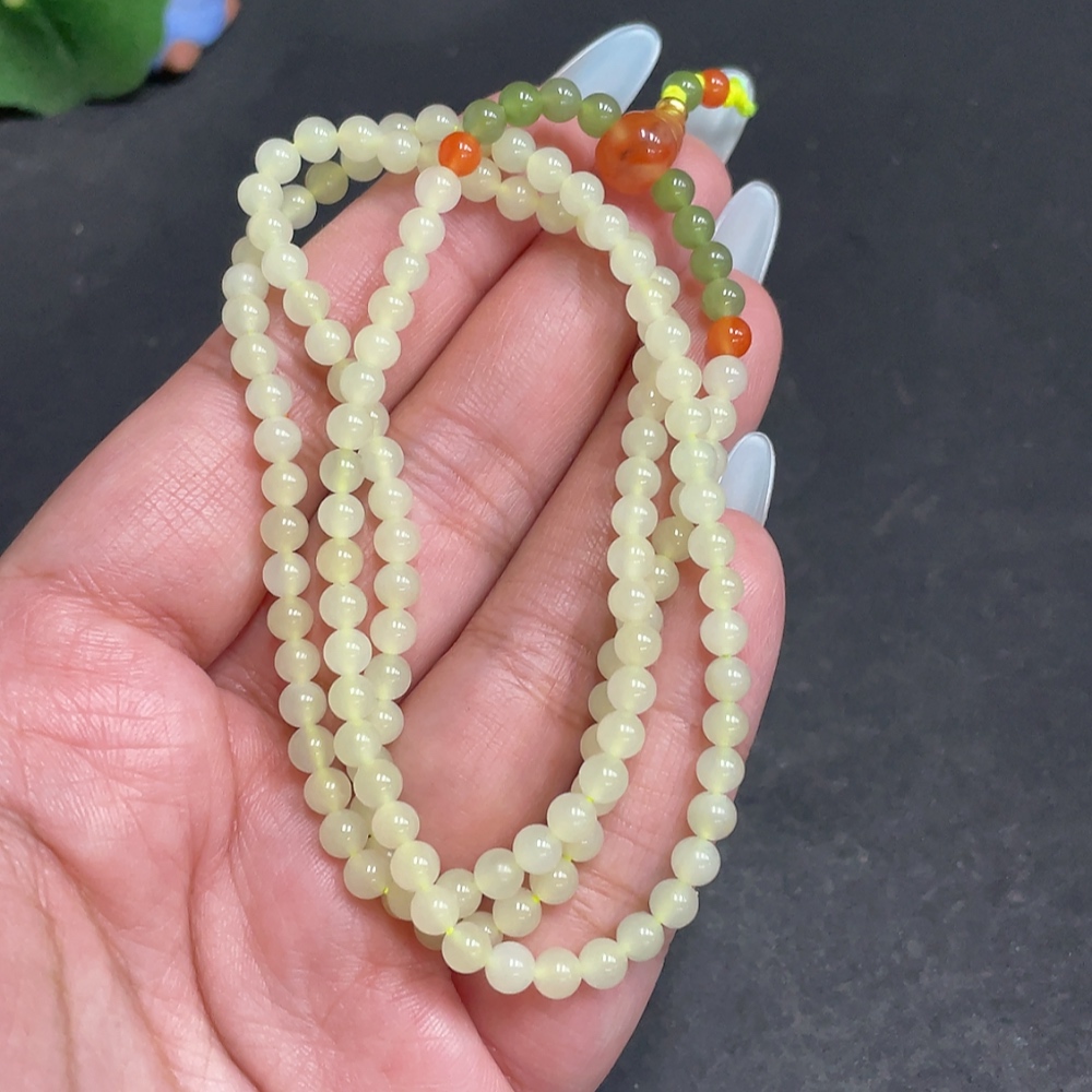 H31574985 Hetian Jade Bead Necklace, Approx. 4mm, Total Weight About 16.3g, Accessories Not Hetian Jade