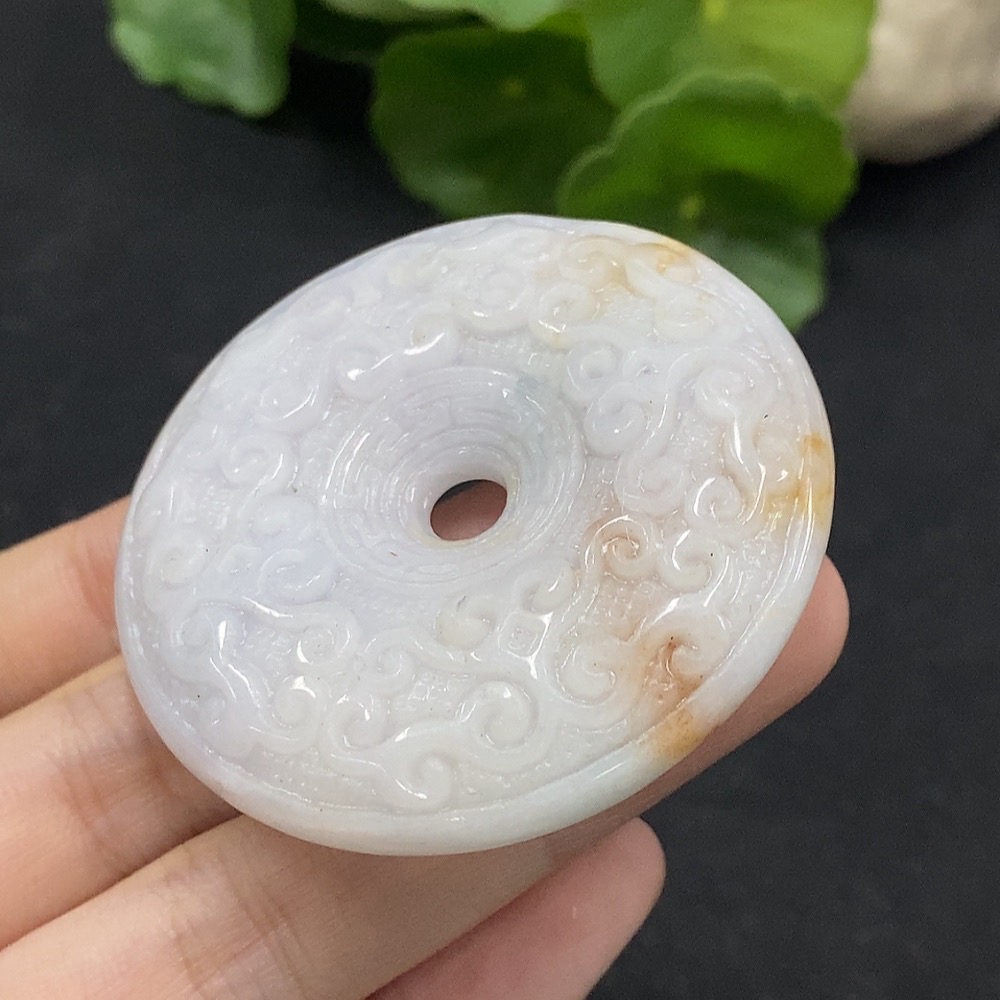 F34056749 Jadeite Safety Buckle Pendant, yellow part color origin undetermined, total weight approximately 49g