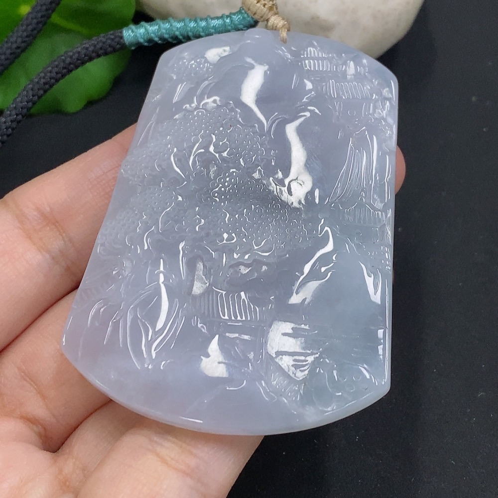 F35105904 Jadeite Landscape Pendant Hanging Ornament Total Weight Approx. 47.5g (Including Rope Weight)