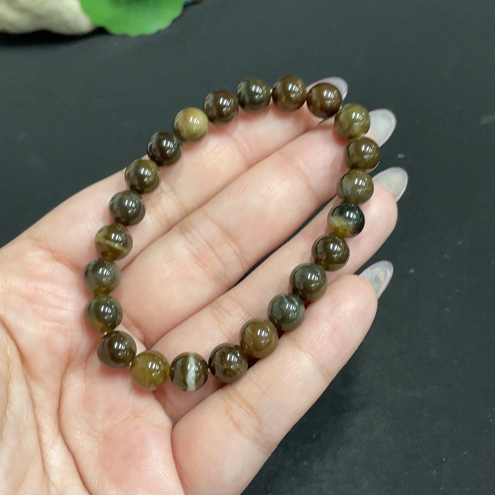 H33931258 Hetian Jade Bead Bracelet, Approx. 7.5mm, Total Weight About 17.4g, Containing Other Mineral Components