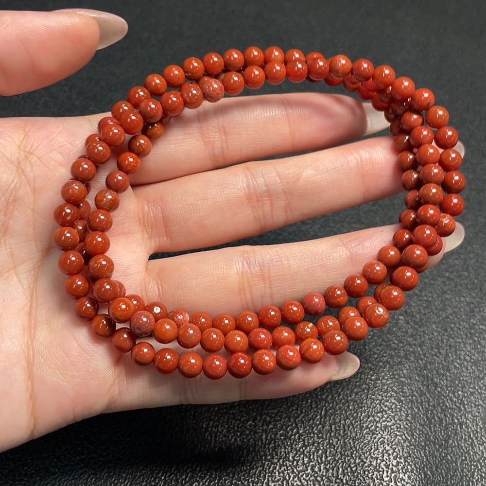 C34992298 South Red Agate Bead Strand with Visible Organic Matter, Total Weight Approx. 27.13g, Size Approx. 5.2mm