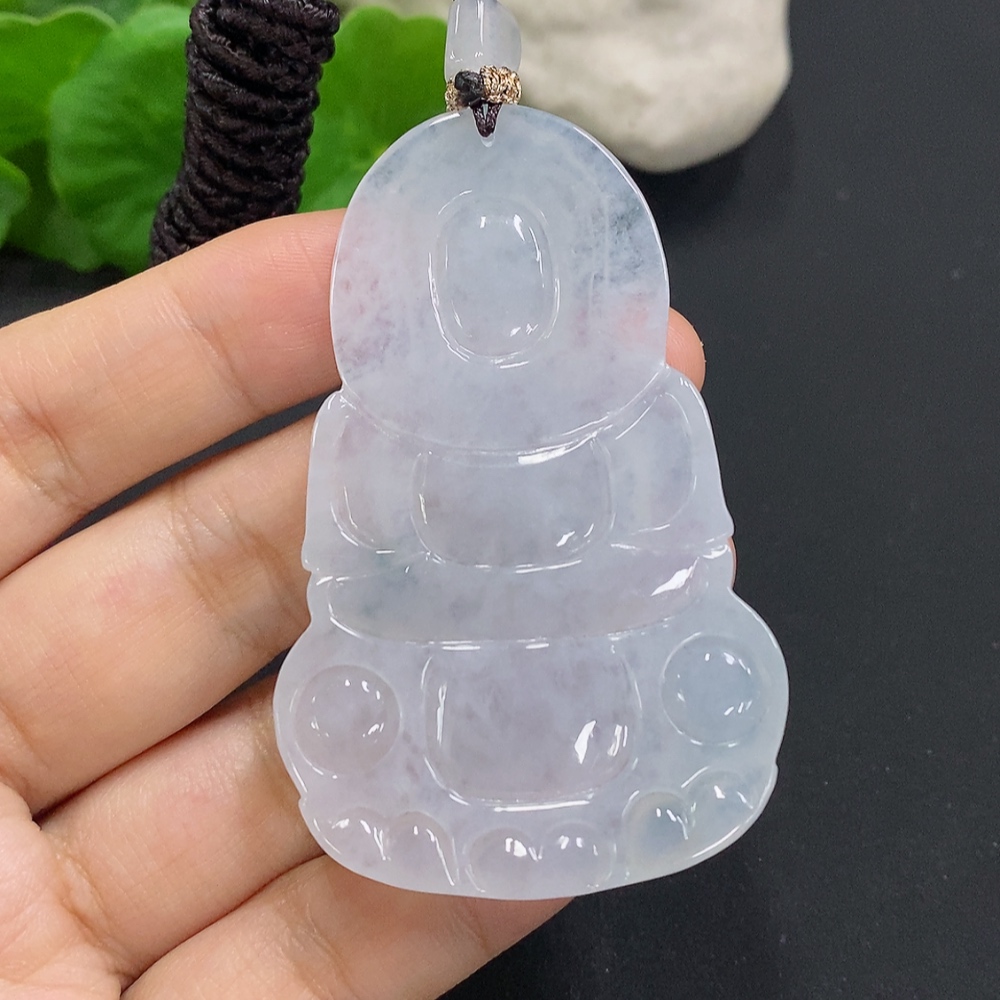 F27137272 Jadeite Guanyin Pendant, Total Weight with Cord Approximately 32.2g