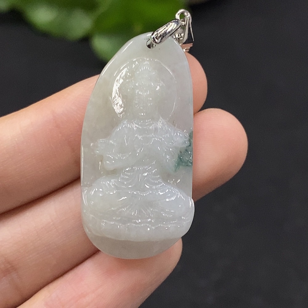 F34029835 Jadeite Guanyin Pendant Total Weight Approx. 10.7g (Non-Gold Inlaid)