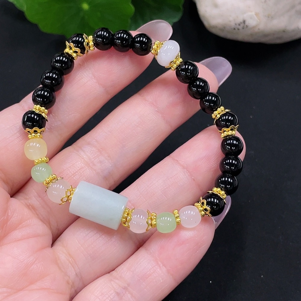 F34966626 Jadeite Bracelet Approx. 8.8mm Total Weight Approx. 10g Non-Gold Inlay Non-A Grade Beads Many Impurities