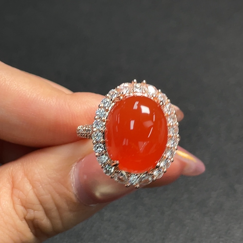 C28222834 South Red Agate Inlaid Ring Non-Gold Setting Adjustable Size Total Weight Approx. 5.91g