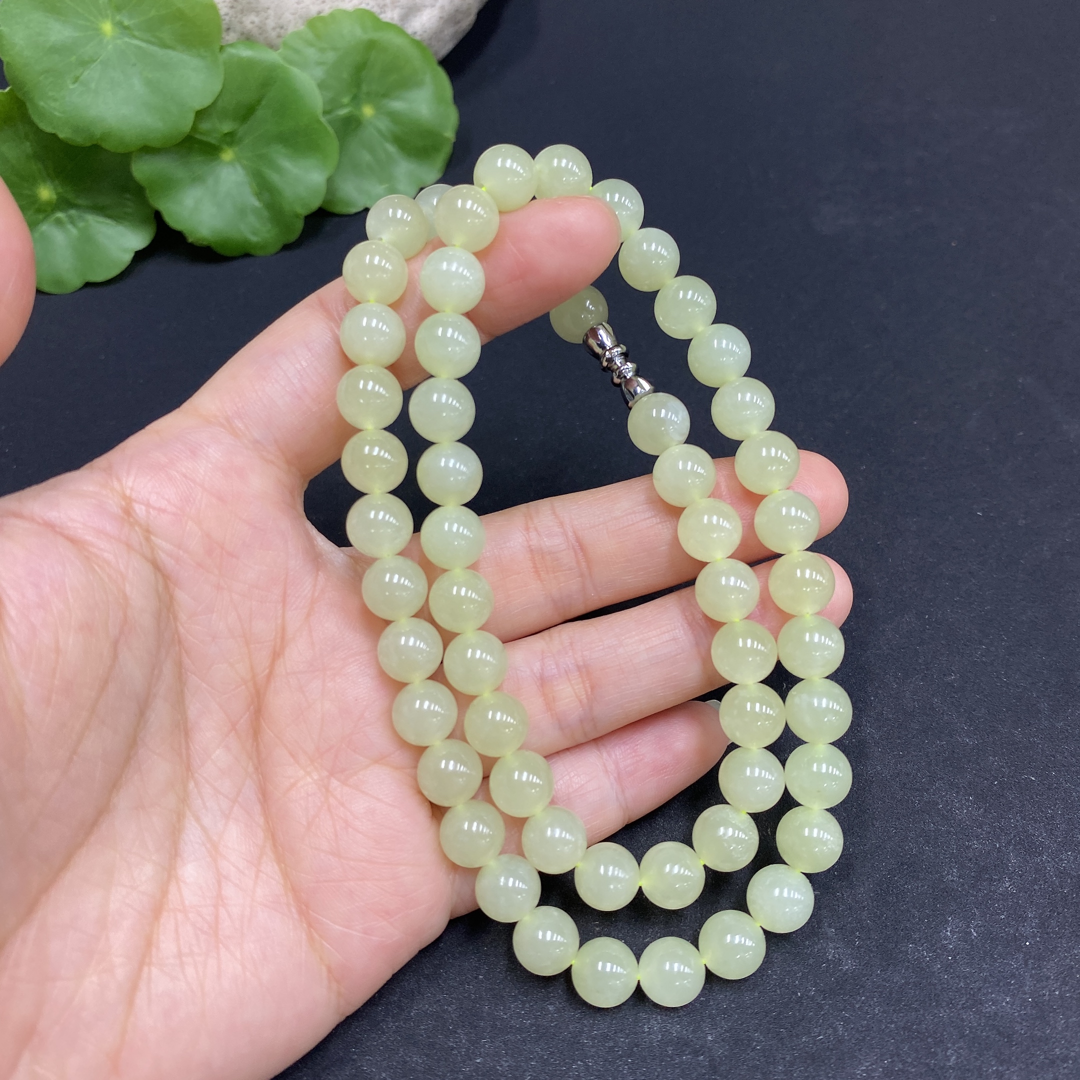 H33878358 Hetian Jade Bead Necklace Approx. 7.8mm Beads Total Weight Approx. 43.8g