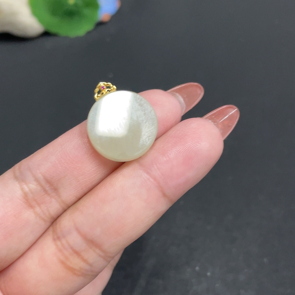 H34010761 Hetian Jade Inlaid Pendant, Plain Pendant, Total Weight Approx. 3.3g, 18k