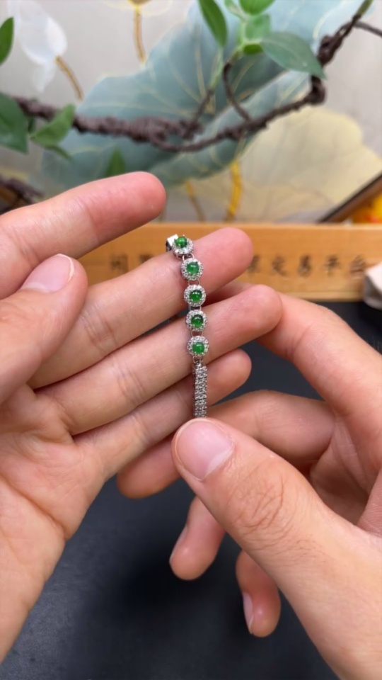 F34965482 Jadeite Inlaid Bracelet Total Weight Approx. 6.7g (Non-Gold Inlaid)