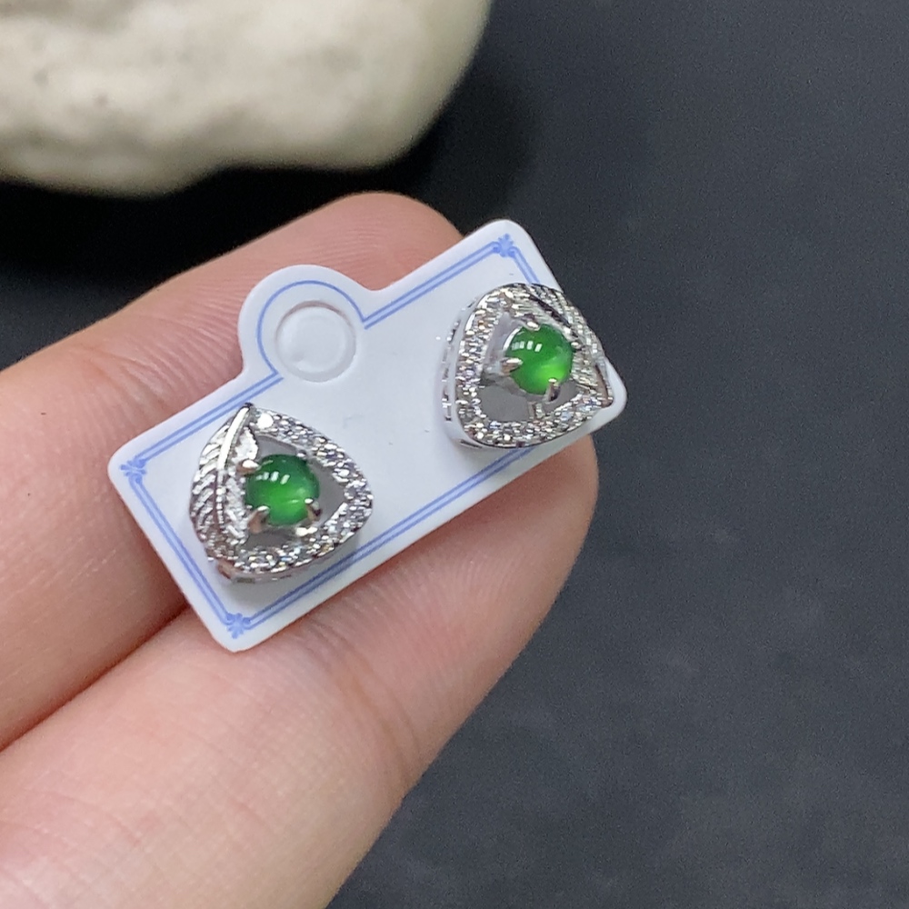 F29322510 Jadeite inlaid earrings, total weight approx. 1.7g (non-gold inlaid)