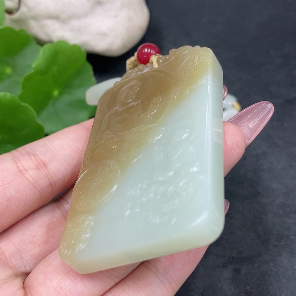 H33886297 Hetian Jade Pendant Amitabha Buddha with Non-Hetian Jade Beads Total Weight Approx. 95.5g (Incl. Chain)