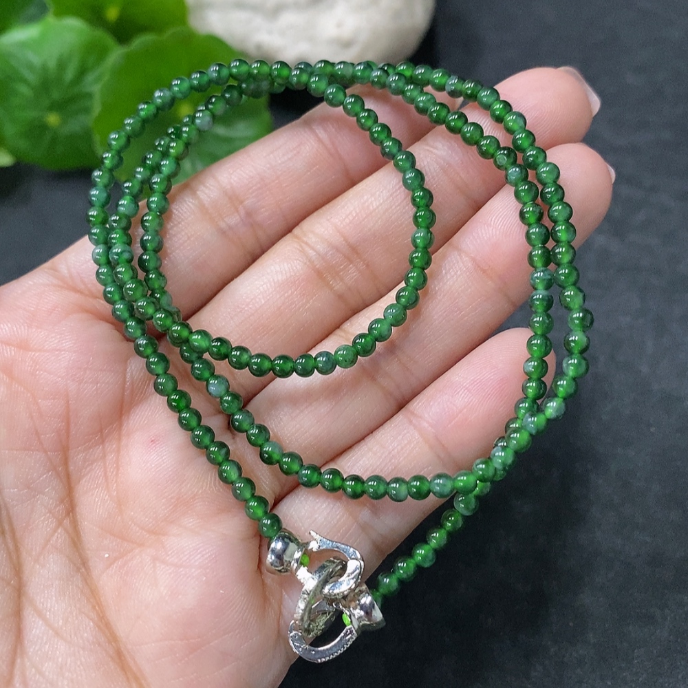 F34030535 Jadeite Bead Necklace Approx. 3mm Non-Gold Total Weight Approx. 9.62g