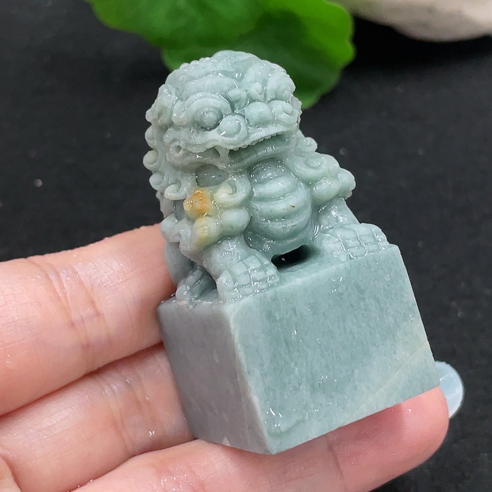 F33898649 Jadeite Rough Carved Lion Seal Total Weight Approx. 73.7g