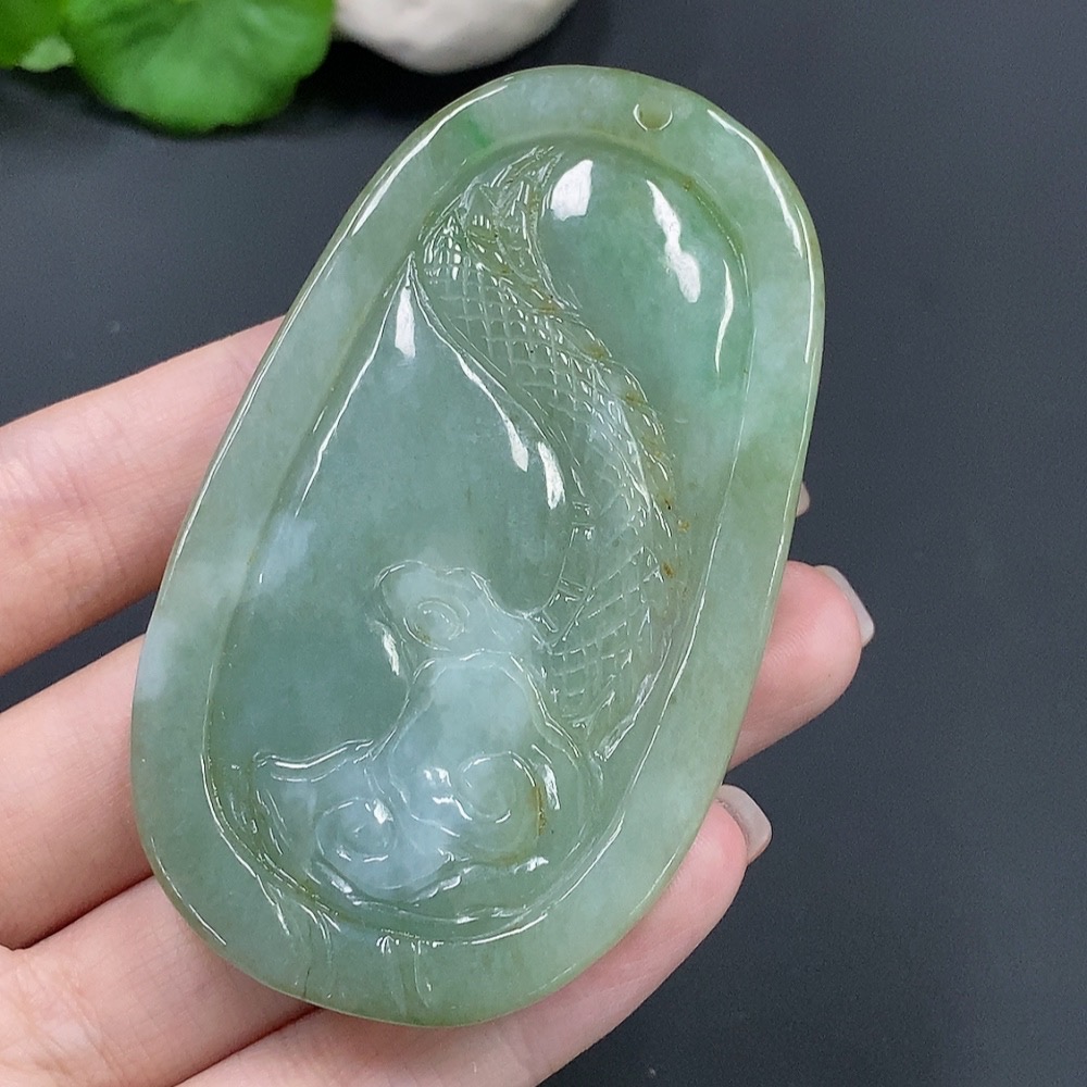 F15697419 JadeiteDragon Soaring Pendant