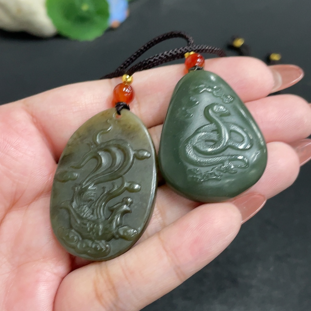 H34054875 Hetian Jade Pendant  Spirit Snake  Phoenix