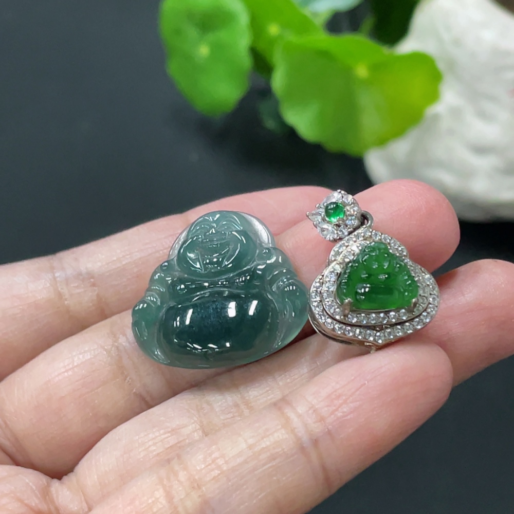 F34978747 Jadeite inlaid pendant Buddha, non-gold inlaid, with non-A grade stones