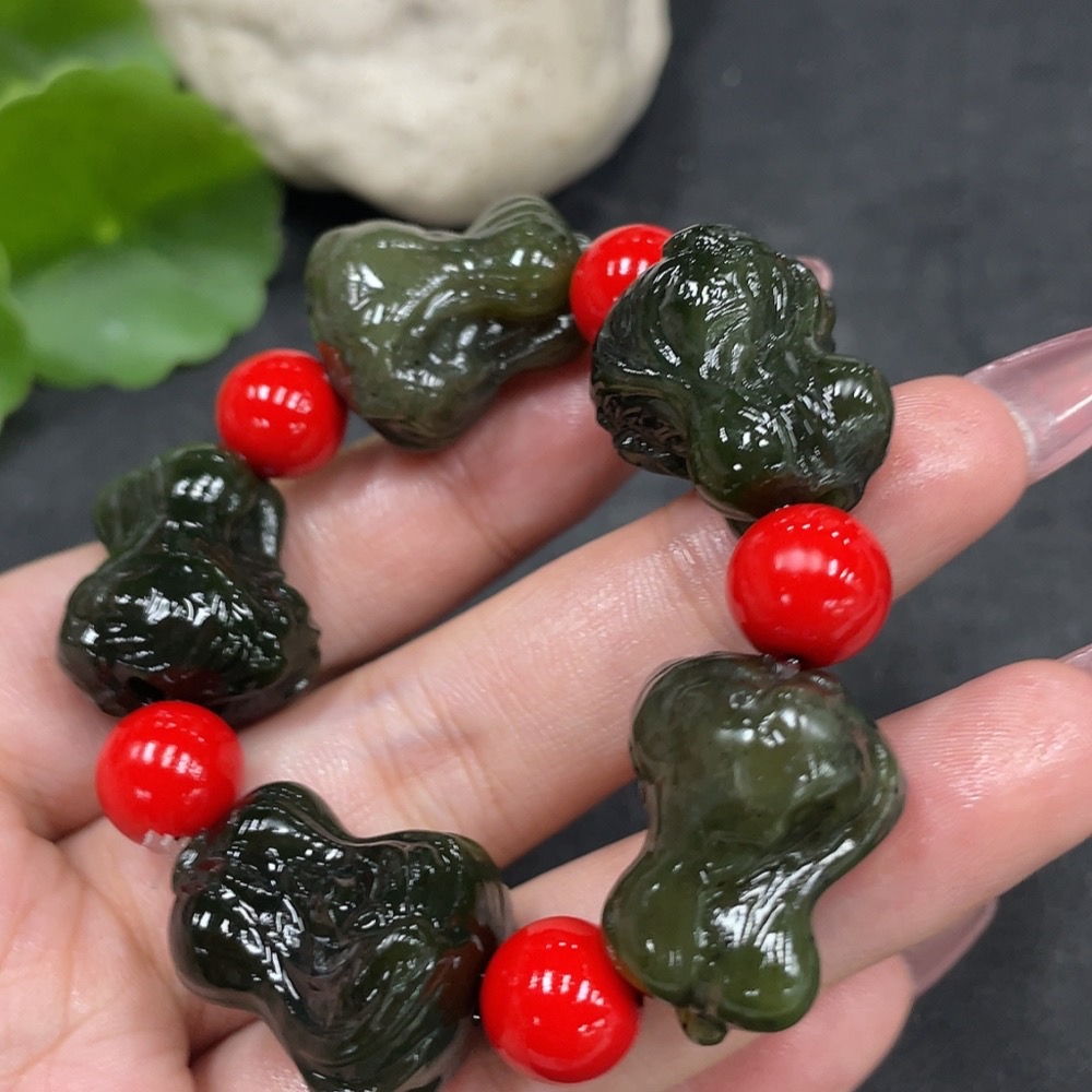 H33841406 Hetian Jade Bead Bracelet with Non-Hetian Jade Beads, Total Weight Approx. 48.8g