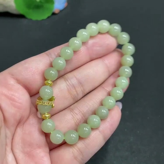 H32806136 Hetian Jade Bead Bracelet, Approx. 7.7 mm, Total Weight About 18.4g, Non-Gold
