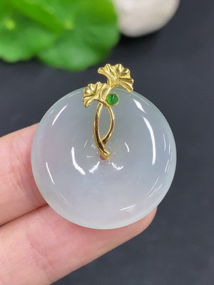 F43164936 翡翠平安扣 18k金扣头 货品总重量约6.2克