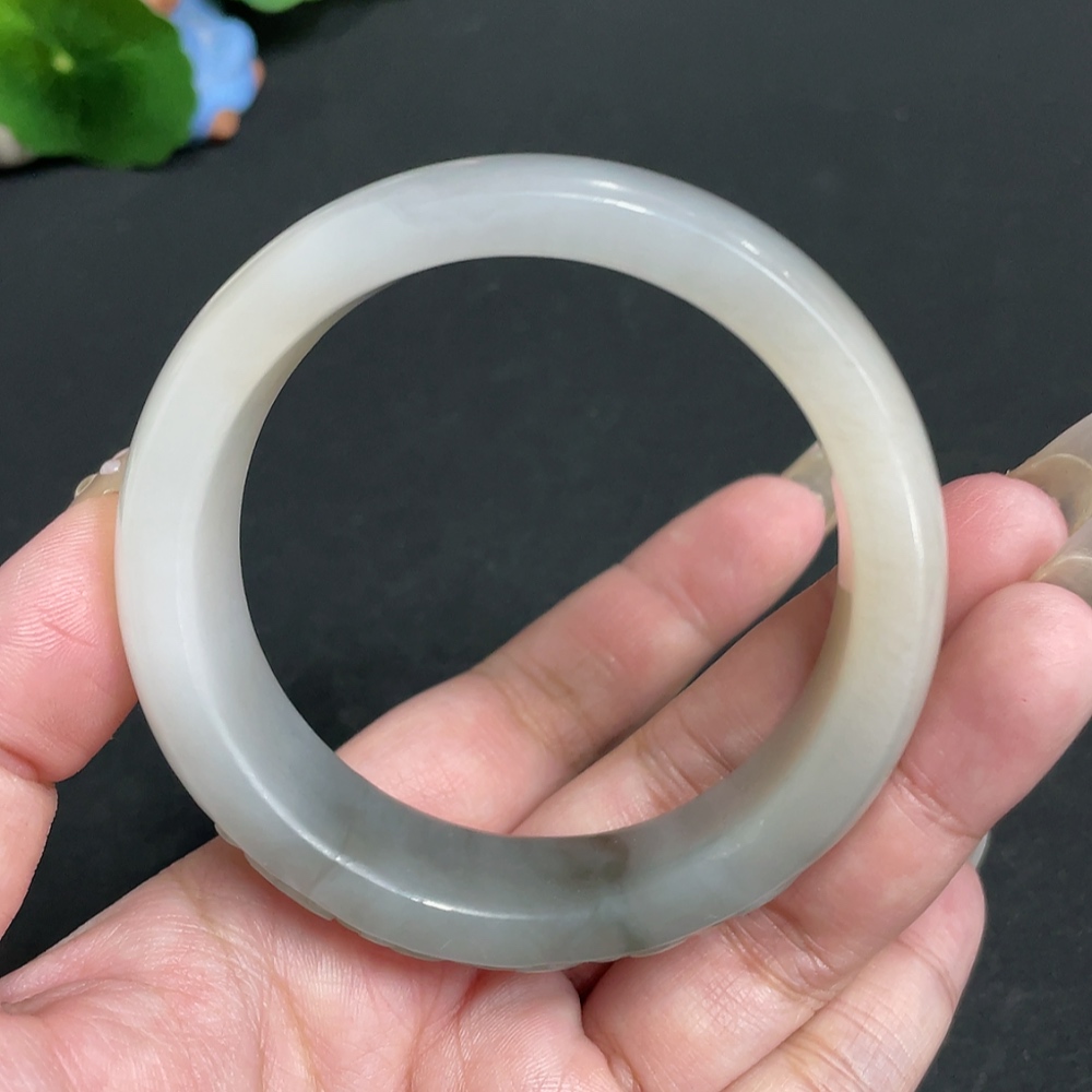 H28244193 Hetian Jade Round Bracelet - Prosperity in Full Bloom - Inner Diameter 59.3 - Total Weight Approx. 91.6g