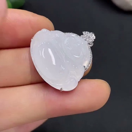 F18981518 Jadeite Buddha Inlaid Pendant (18K Gold) Total Weight Approx. 5.3g