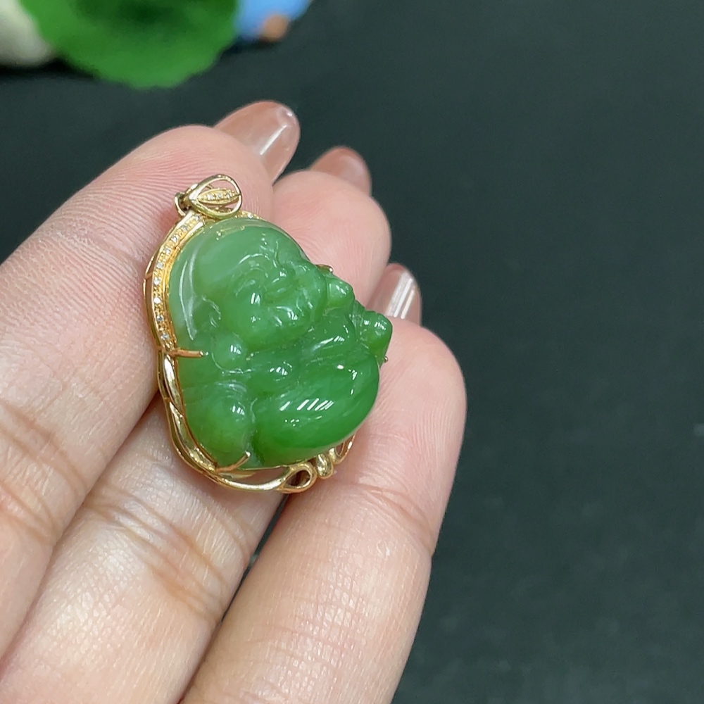H34054436 Hetian Jade Inlaid Pendant, Buddha, Non-Diamond, 18k, Total Weight Approx. 5.9g