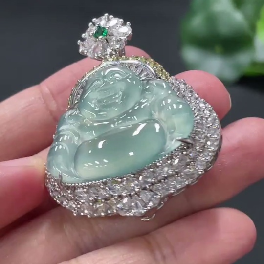 F29355641 Jadeite Buddha Inlaid Pendant Non-Gold Inlaid Total Weight About 20.2g