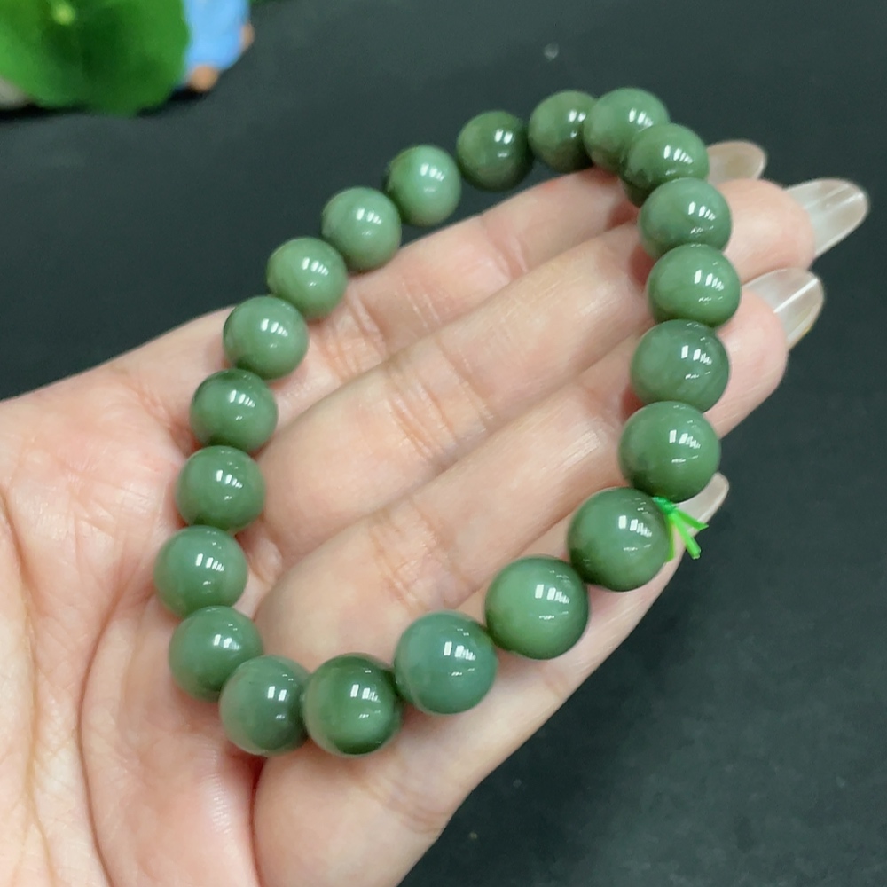 H28309147 Hetian Jade Bracelet, Approx. 9.5 mm Beads, Total Weight Approx. 30.8g
