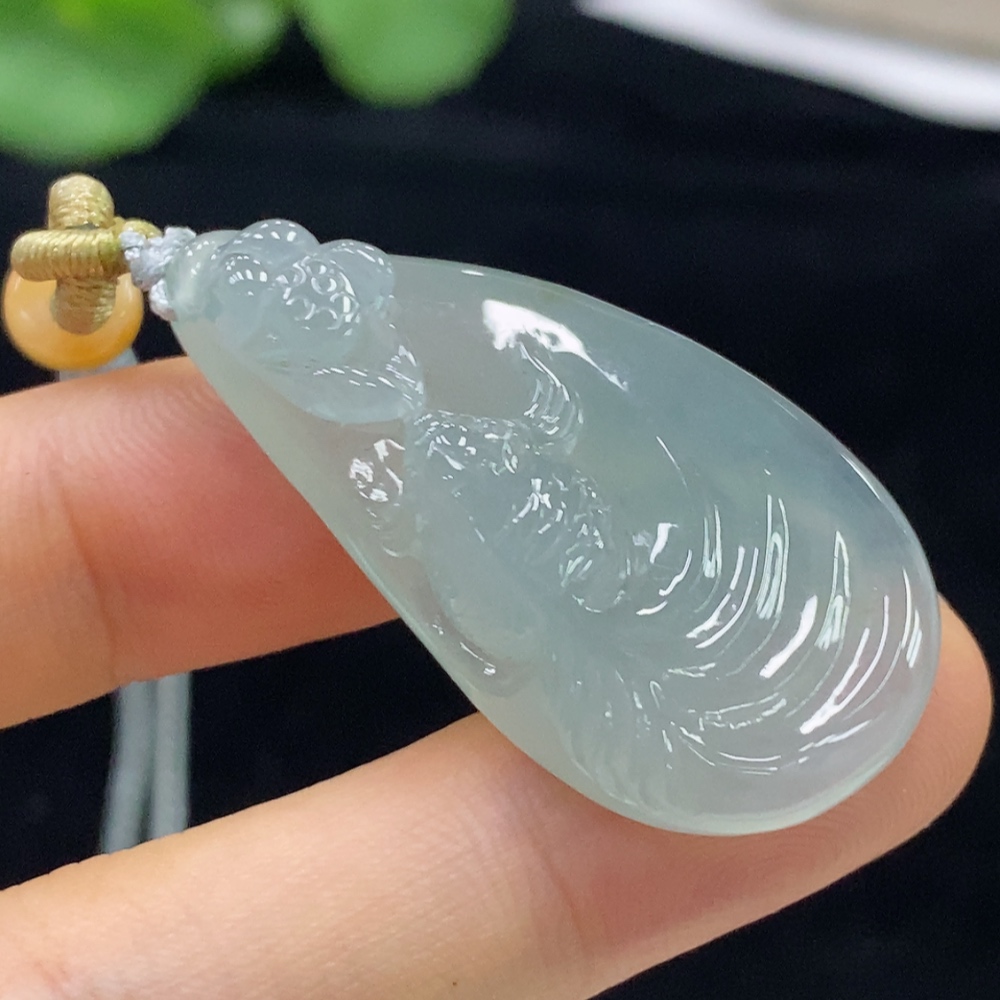 F33861613 Jadeite Auspicious Fish Pendant, Total Weight with Cord Approx. 13.1g