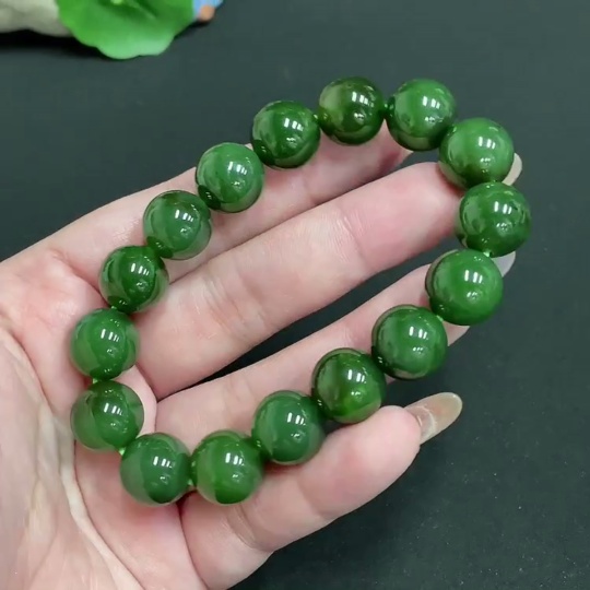 H32767538 Hetian Jade Bracelet Approx. 12.8mm Beads Total Weight Approx. 54.5g