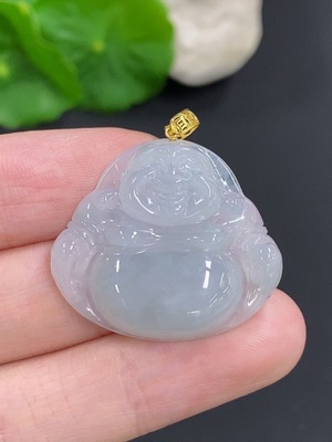 F46555330 翡翠佛公挂件 18k金扣头 货品总重量约7克