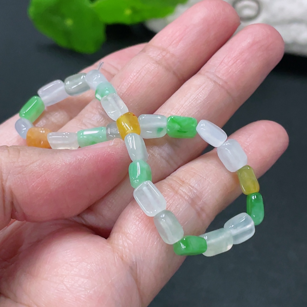 F33935889 Jadeite Bead Bracelet 4.7mm Approx. Total Weight 7.48g Yellow Bead Color Origin Undetermined with Impurities