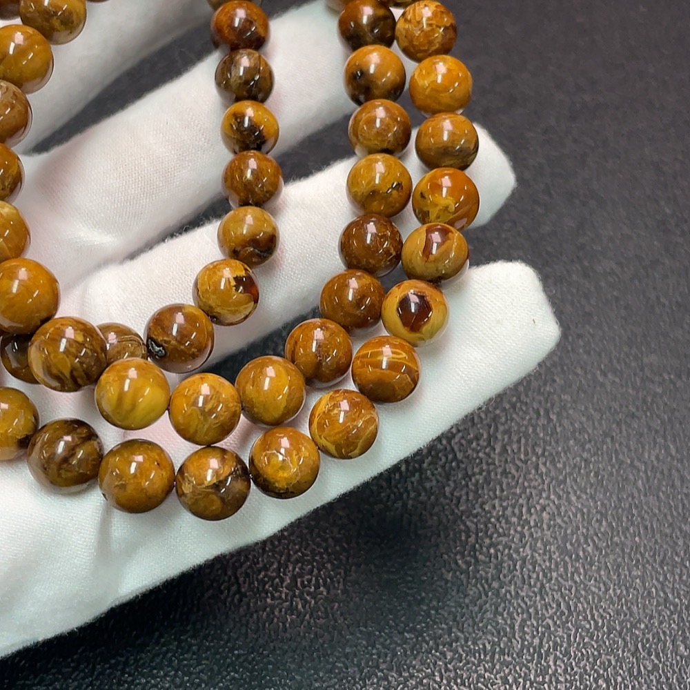 C34006606 Amber and Beeswax Bead Strand, Total Weight Approx. 31.71g, Size About 8.8mm