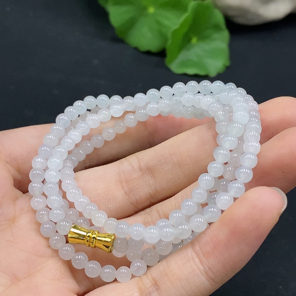 F30564548 Jadeite Bead Necklace Approximately 3.9mm Beads Total Weight About 17.76g Non-Gold Inlaid