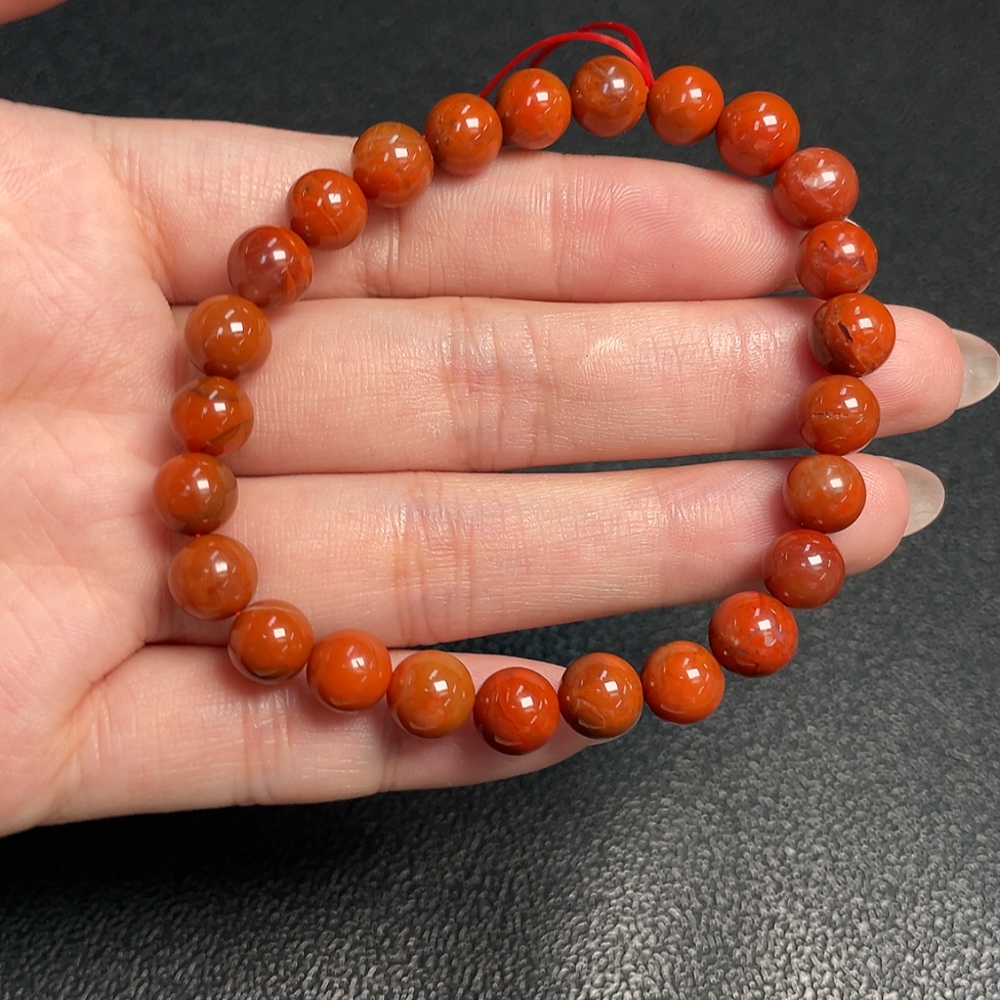 C33920622 Red Agate Bracelet with Visible Organic Matter, Total Weight Approx. 15.15g, Bead Size About 7.8mm