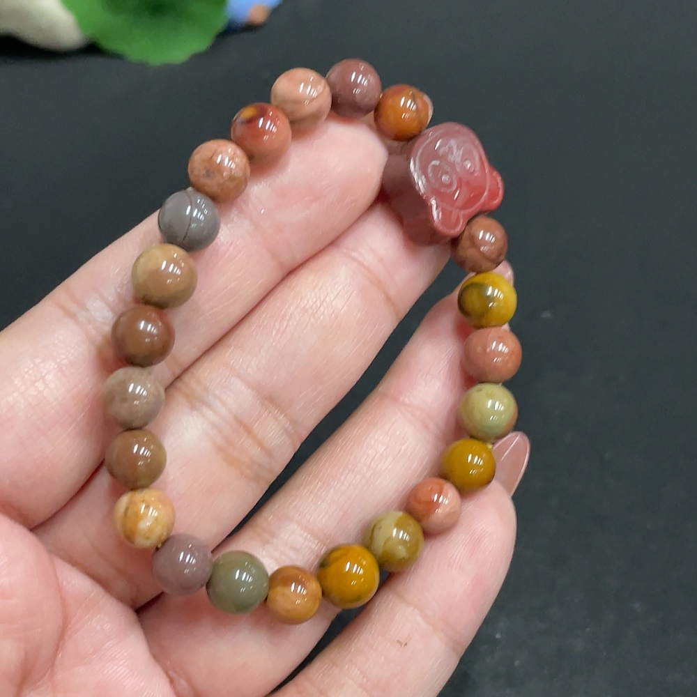 H34054132 Alashan Agate Bracelet, approx. 7mm beads, contains other mineral components, total weight approx. 15.1g