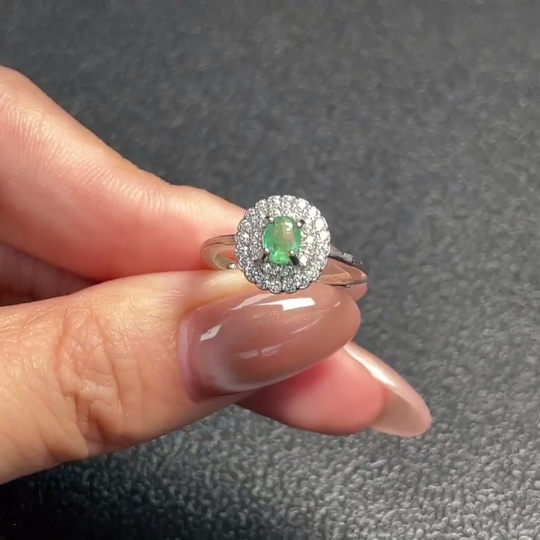 C31575825 Emerald Mounted Ring, Non-Gold Setting, Adjustable, Total Weight Approx. 2.00g, Clarity Enhanced