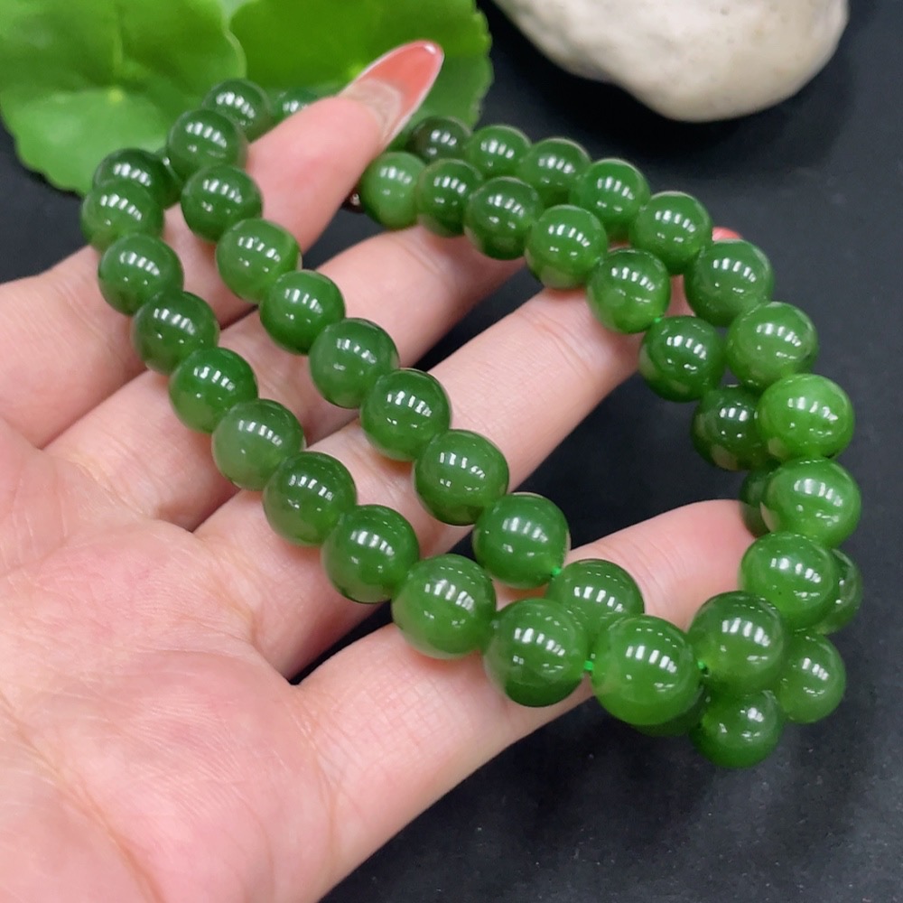H34062264 Hetian Jade Beaded Necklace, approx. 9.2mm, total weight about 65.6g, non-gold