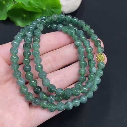 F35125405 Jadeite Bead Necklace Non-Gold Inlaid Total Weight Approx. 41.3g Size Approx. 6.2mm