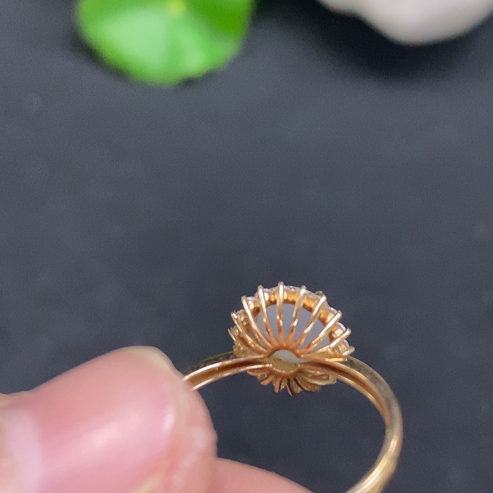 F23569279 Jadeite Cabochon Ring 18K Gold Size 14 Total Weight Approx.1.8g