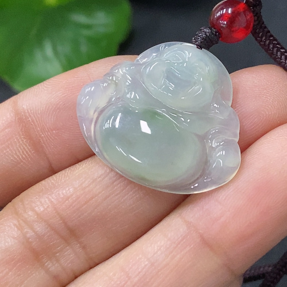 F35116600 Jadeite Pendant Buddha, Total Weight Approx. 4.7g Including Rope, With Non-Type A Beads